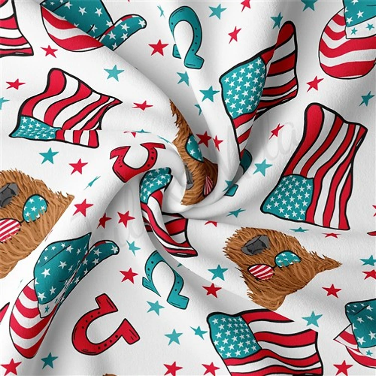 4th of July Patriotic Double Brushed Polyester Fabric Jersey Stretchy Soft Polyester Stretch Fabric
