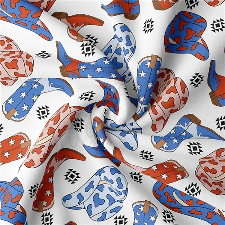 4th of July Patriotic Double Brushed Polyester Fabric Jersey Stretchy Soft Polyester Stretch Fabric
