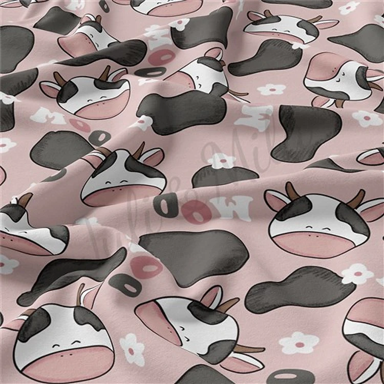 Cow Double Brushed Polyester Fabric Jersey Stretchy Soft Polyester Stretch Fabric