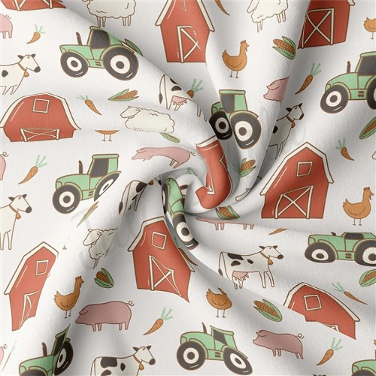 farm Farm Animals Double Brushed Polyester Fabric Jersey Stretchy Soft Polyester Stretch Fabric