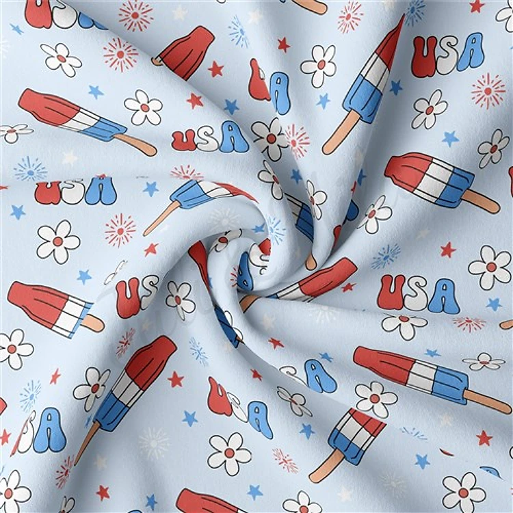 4th of July Patriotic Double Brushed Polyester Fabric Jersey Stretchy Soft Polyester Stretch Fabric
