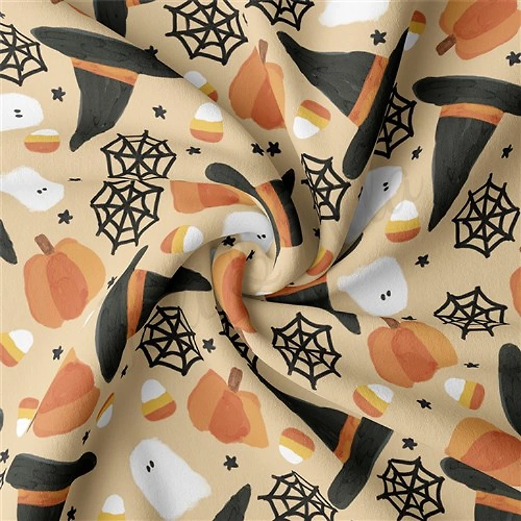 Halloween Autumn Fall Double Brushed Polyester Fabric Jersey Stretchy Soft Polyester Stretch Fabric