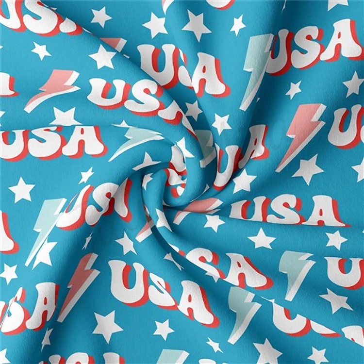 4th of July Patriotic Double Brushed Polyester Fabric Jersey Stretchy Soft Polyester Stretch Fabric