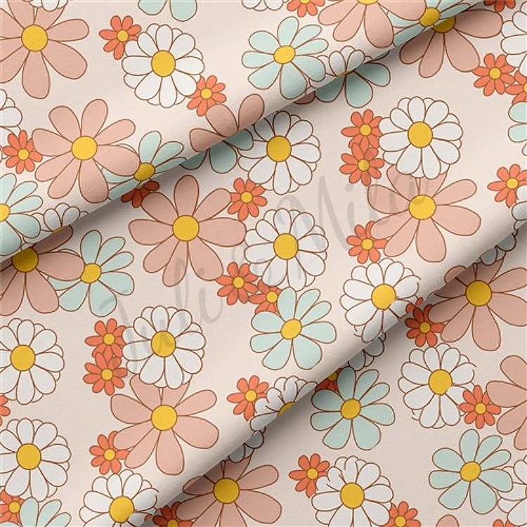 Floral Flowers Double Brushed Polyester Fabric Jersey Stretchy Soft Polyester Stretch Fabric