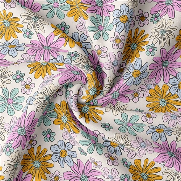 Floral Double Brushed Polyester Fabric Jersey Stretchy Soft Polyester Stretch Fabric