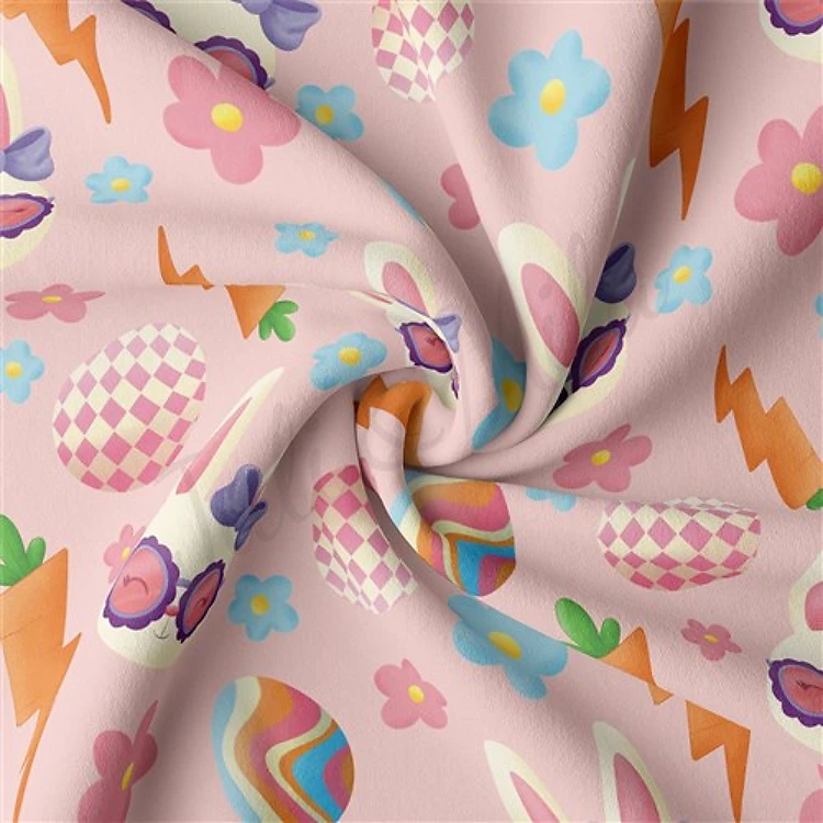 bunny Easter Double Brushed Polyester Fabric Jersey Stretchy Soft Polyester Stretch Fabric