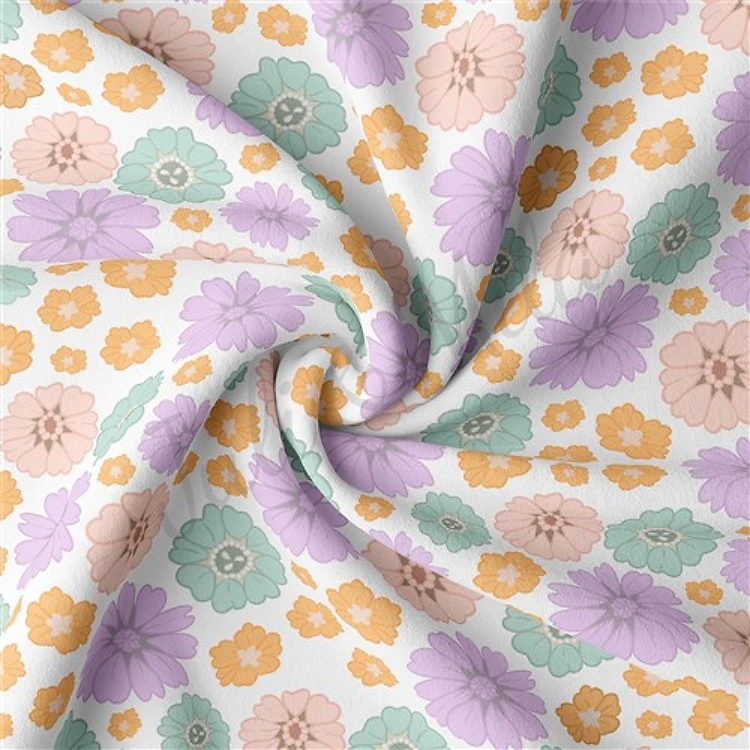 Floral Flowers Double Brushed Polyester Fabric Jersey Stretchy Soft Polyester Stretch Fabric