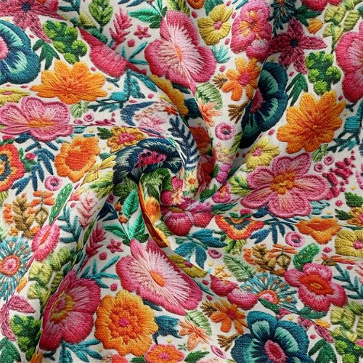 Embroidery Floral Double Brushed Polyester Fabric Jersey Stretchy Soft Polyester Stretch Fabric