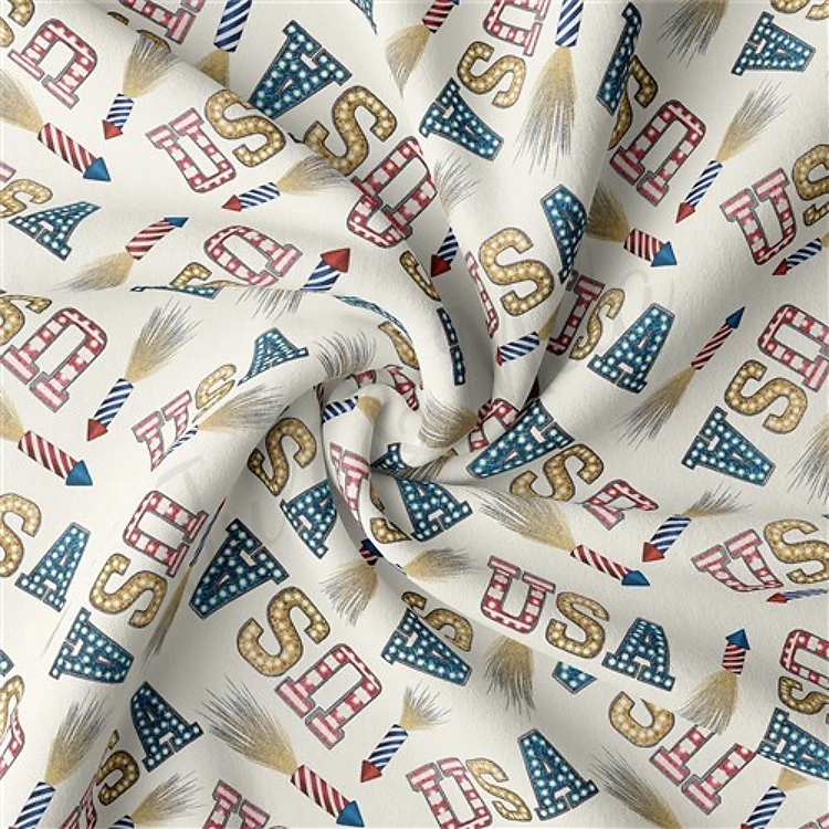 4th of July Patriotic Double Brushed Polyester Fabric Jersey Stretchy Soft Polyester Stretch Fabric