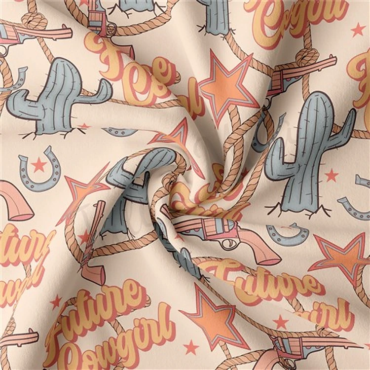 Boho Western Double Brushed Polyester Fabric Jersey Stretchy Soft Polyester Stretch Fabric