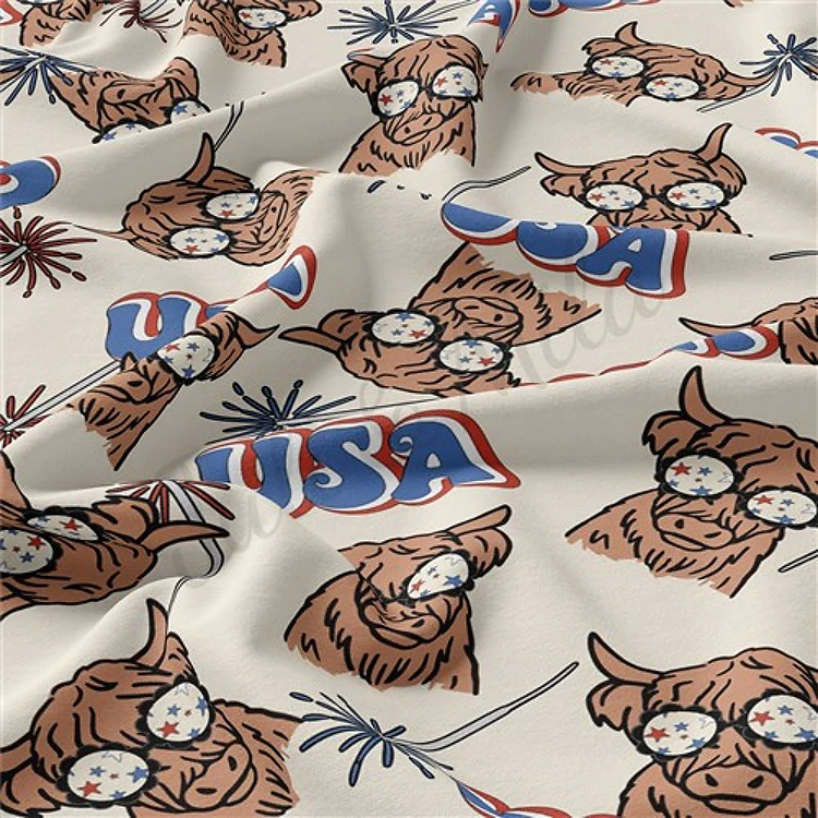 4th of July Patriotic Double Brushed Polyester Fabric Jersey Stretchy Soft Polyester Stretch Fabric