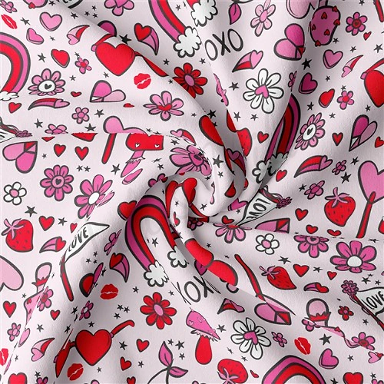 Valentine's Day Double Brushed Polyester Fabric Jersey Stretchy Soft Polyester Stretch Fabric