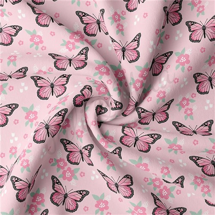 Butterflies Double Brushed Polyester Fabric Jersey Stretchy Soft Polyester Stretch Fabric
