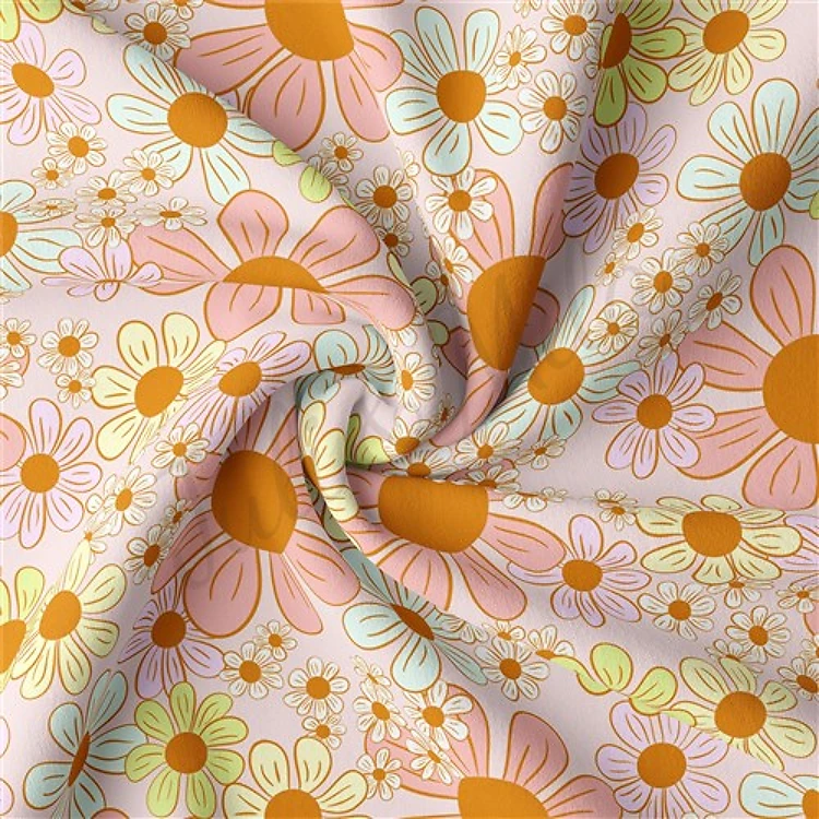 Floral Flowers Double Brushed Polyester Fabric Jersey Stretchy Soft Polyester Stretch Fabric
