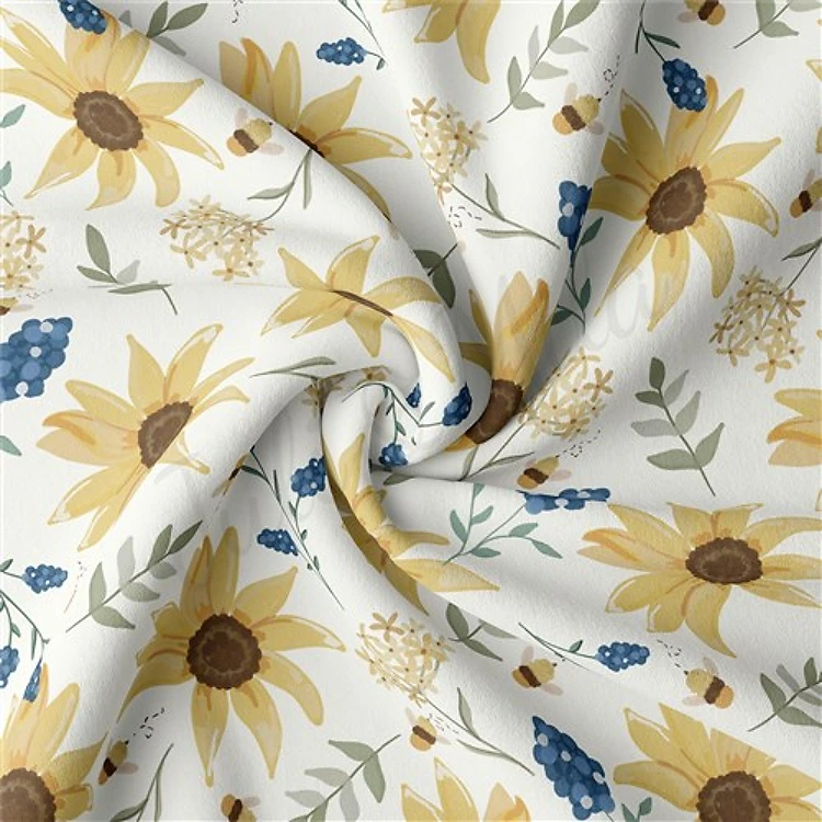 Floral Flowers Double Brushed Polyester Fabric Jersey Stretchy Soft Polyester Stretch Fabric