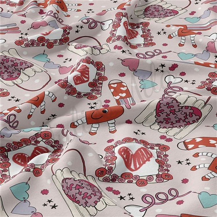 Valentine's Day Double Brushed Polyester Fabric Jersey Stretchy Soft Polyester Stretch Fabric