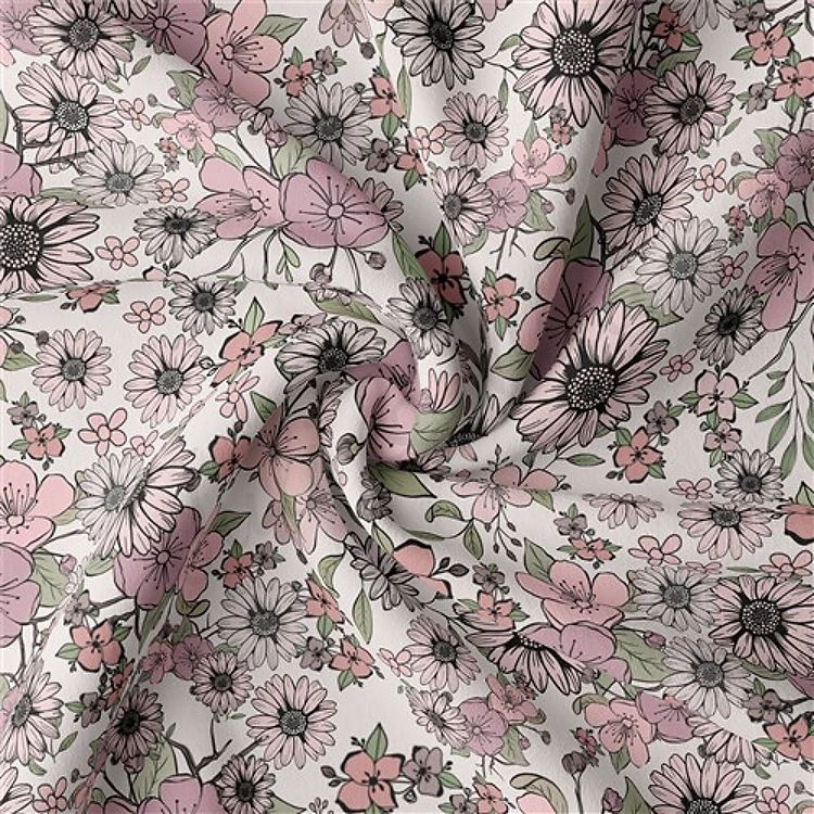 Floral Floral Flowers Double Brushed Polyester Fabric Jersey Stretchy Soft Polyester Stretch Fabric