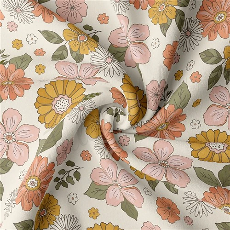 Floral Double Brushed Polyester Fabric Jersey Stretchy Soft Polyester Stretch Fabric