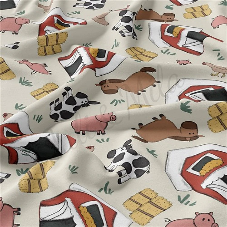 Farm Animals Double Brushed Polyester Fabric Jersey Stretchy Soft Polyester Stretch Fabric