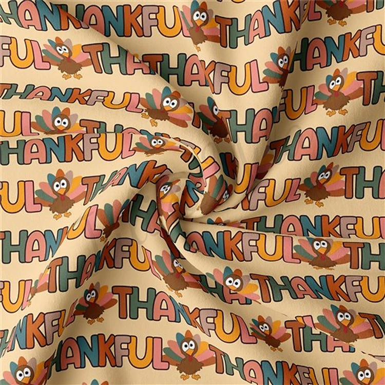 Thankful Thanksgiving Double Brushed Polyester Fabric Jersey Stretchy Soft Polyester Stretch Fabric