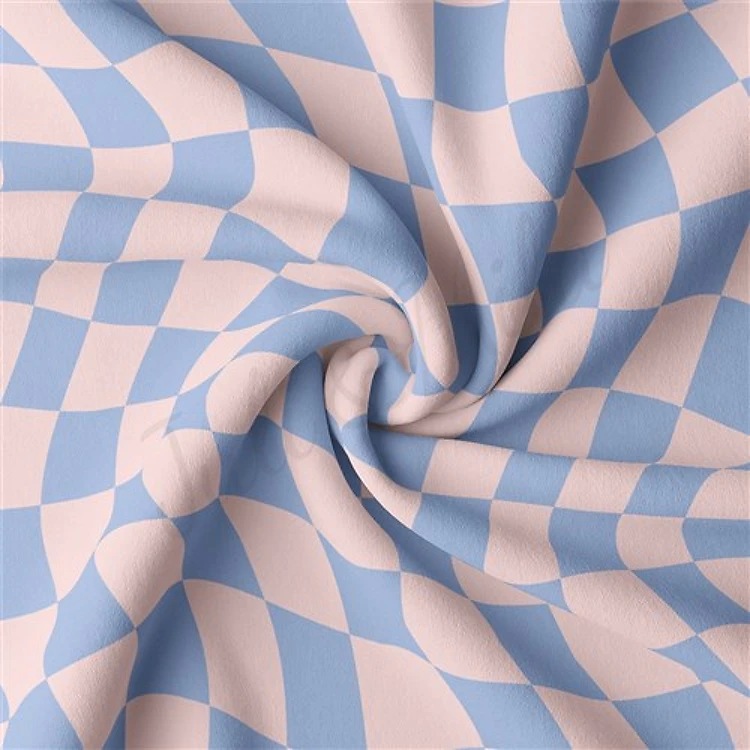 Check Double Brushed Polyester Fabric Jersey Stretchy Soft Polyester Stretch Fabric