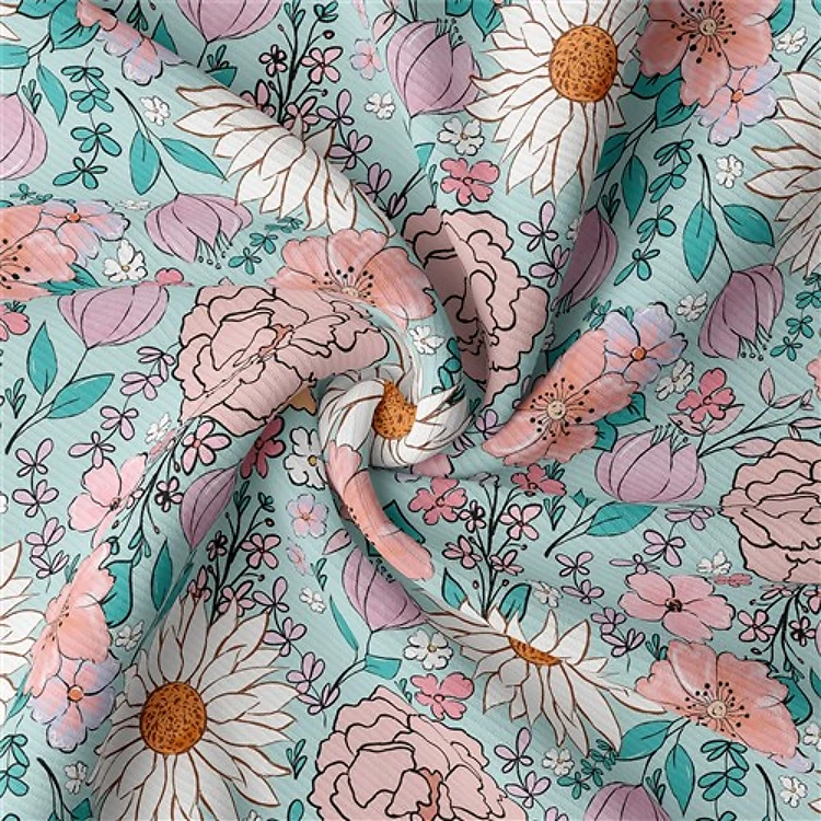 Floral Rib Knit Fabric, RBK1584 & Get a Free $89.99 Embroidery Bundle