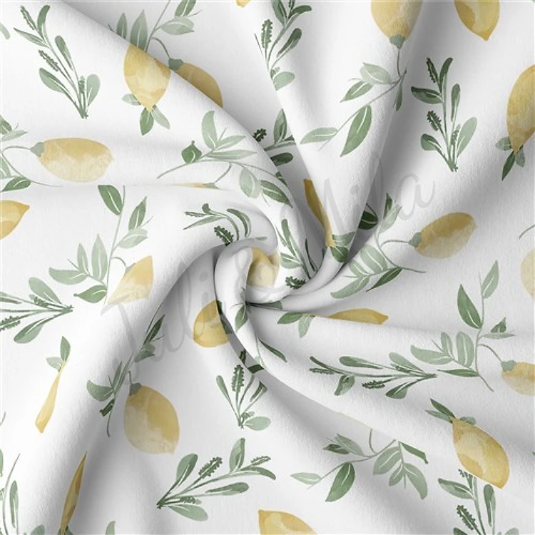 DBPlemons Lemons Double Brushed Polyester Fabric Jersey Stretchy Soft Polyester Stretch Fabric