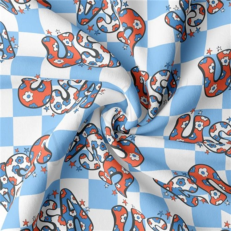 4th of July Patriotic Double Brushed Polyester Fabric Jersey Stretchy Soft Polyester Stretch Fabric