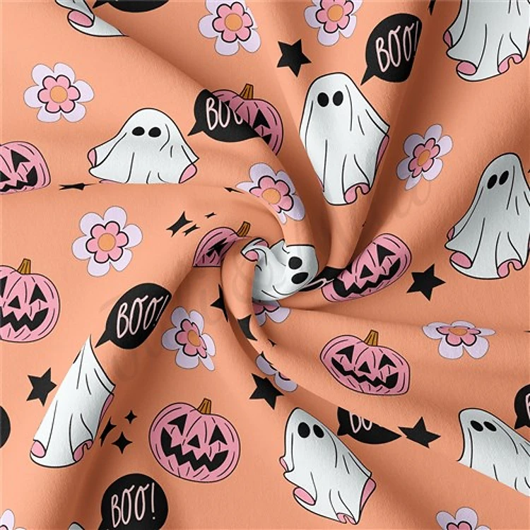 Halloween Ghosts Double Brushed Polyester Fabric Jersey Stretchy Soft Polyester Stretch Fabric
