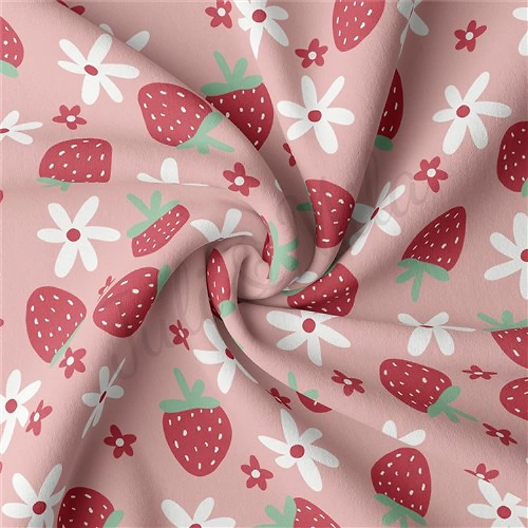 Strawberries Double Brushed Polyester Fabric Jersey Stretchy Soft Polyester Stretch Fabric