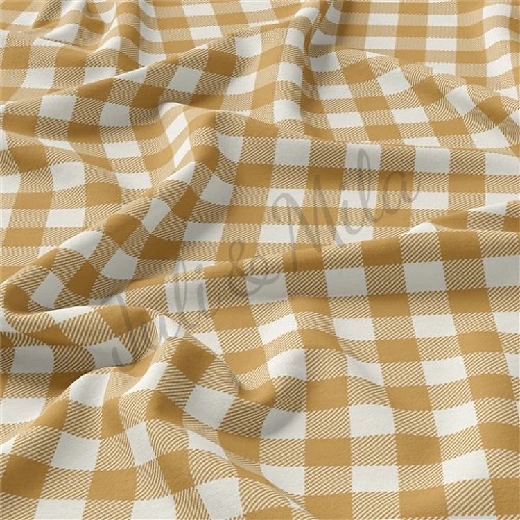 cell7 Gingham Check Double Brushed Polyester Fabric Jersey Stretchy Soft Polyester Stretch Fabric