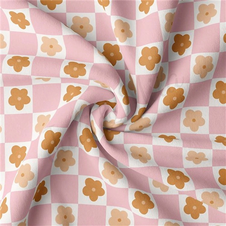 Floral Check Double Brushed Polyester Fabric Jersey Stretchy Soft Polyester Stretch Fabric