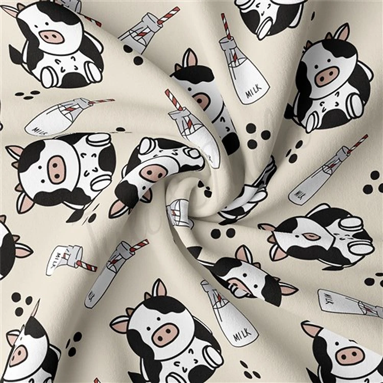 Cow Double Brushed Polyester Fabric Jersey Stretchy Soft Polyester Stretch Fabric