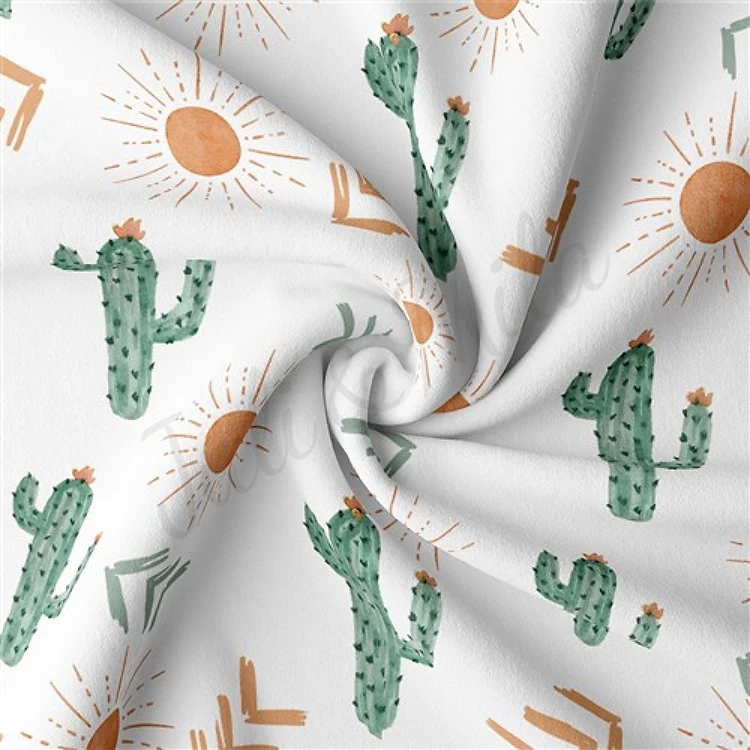 Bohemian Boho Cactus Double Brushed Polyester Fabric Jersey Stretchy Soft Polyester Stretch Fabric