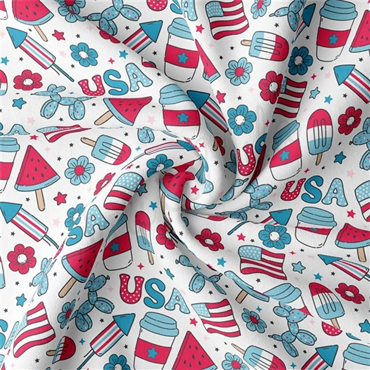 4th of July Patriotic Double Brushed Polyester Fabric Jersey Stretchy Soft Polyester Stretch Fabric