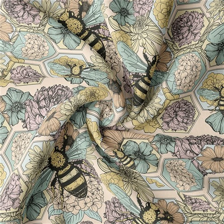 Bees Double Brushed Polyester Fabric Jersey Stretchy Soft Polyester Stretch Fabric