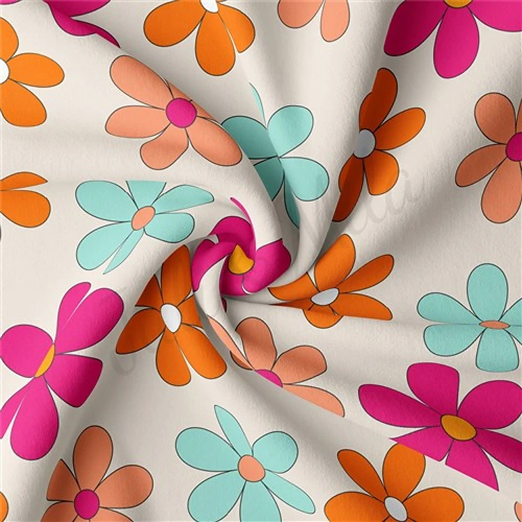 Floral Double Brushed Polyester Fabric Jersey Stretchy Soft Polyester Stretch Fabric