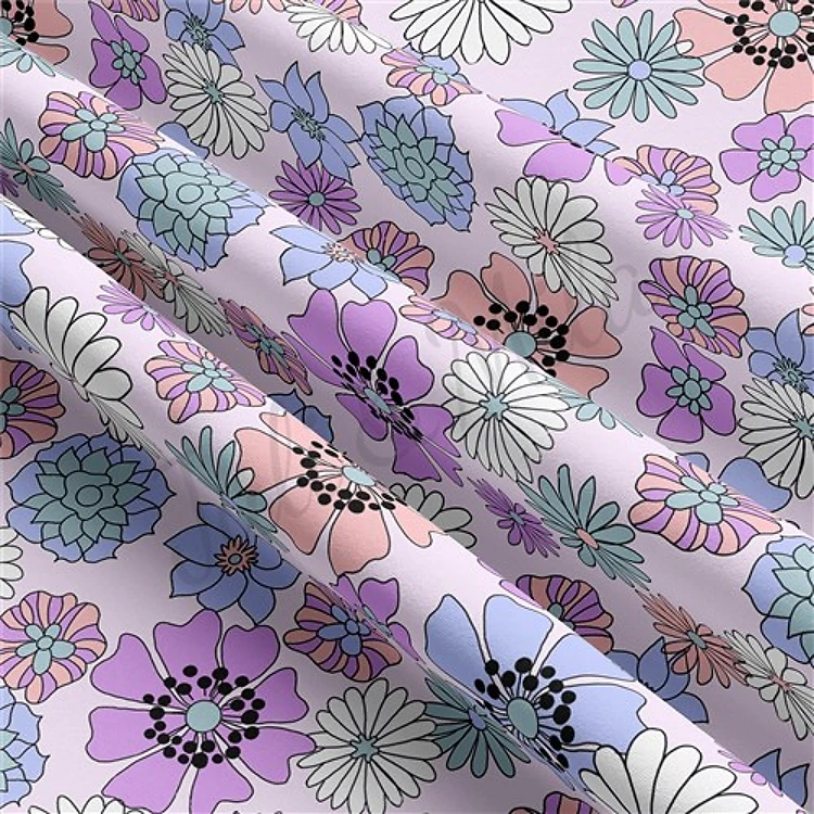 Floral Flowers Double Brushed Polyester Fabric Jersey Stretchy Soft Polyester Stretch Fabric