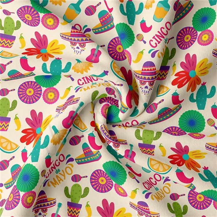 Cinco De Mayo Double Brushed Polyester Fabric Jersey Stretchy Soft Polyester Stretch Fabric