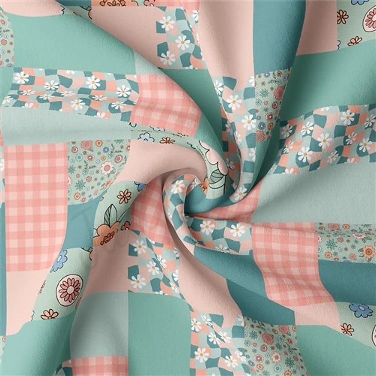 Floral Flowers Double Brushed Polyester Fabric Jersey Stretchy Soft Polyester Stretch Fabric