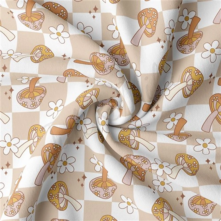 Mushrooms Double Brushed Polyester Fabric Jersey Stretchy Soft Polyester Stretch Fabric