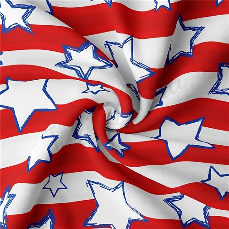 4th of July Patriotic Double Brushed Polyester Fabric Jersey Stretchy Soft Polyester Stretch Fabric