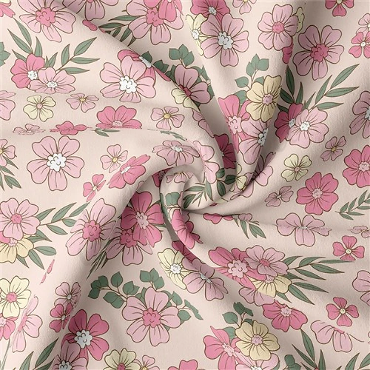 Floral Double Brushed Polyester Fabric Jersey Stretchy Soft Polyester Stretch Fabric