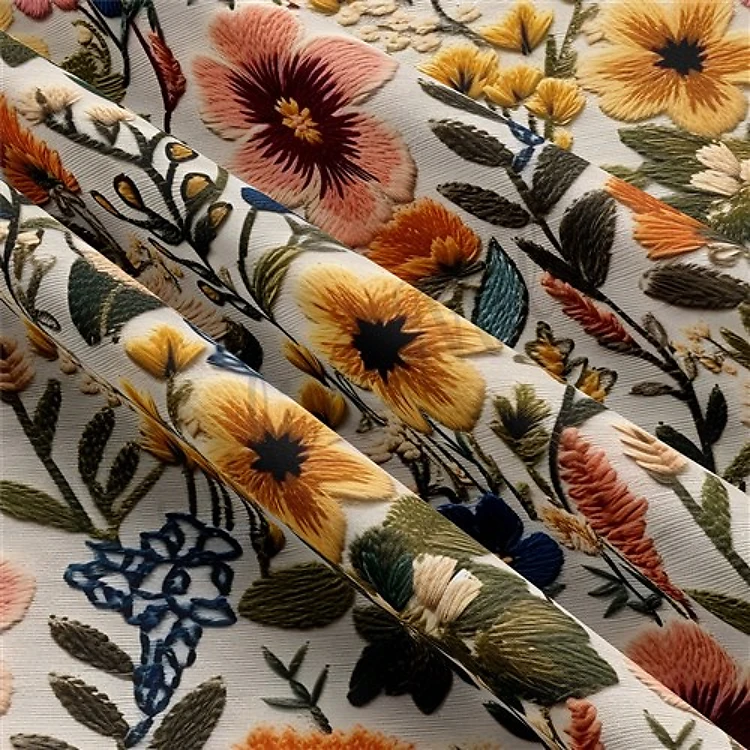 Embroidery Floral Double Brushed Polyester Fabric Jersey Stretchy Soft Polyester Stretch Fabric