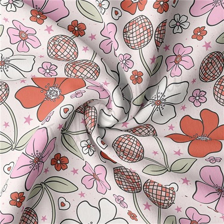 Floral Double Brushed Polyester Fabric Jersey Stretchy Soft Polyester Stretch Fabric