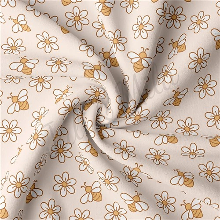 Bees Double Brushed Polyester Fabric Jersey Stretchy Soft Polyester Stretch Fabric