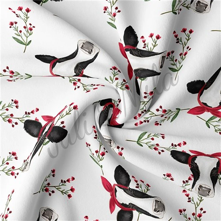 Cow Double Brushed Polyester Fabric Jersey Stretchy Soft Polyester Stretch Fabric