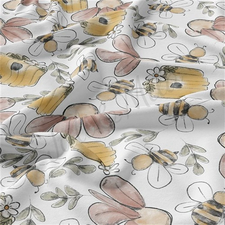 Bees Double Brushed Polyester Fabric Jersey Stretchy Soft Polyester Stretch Fabric