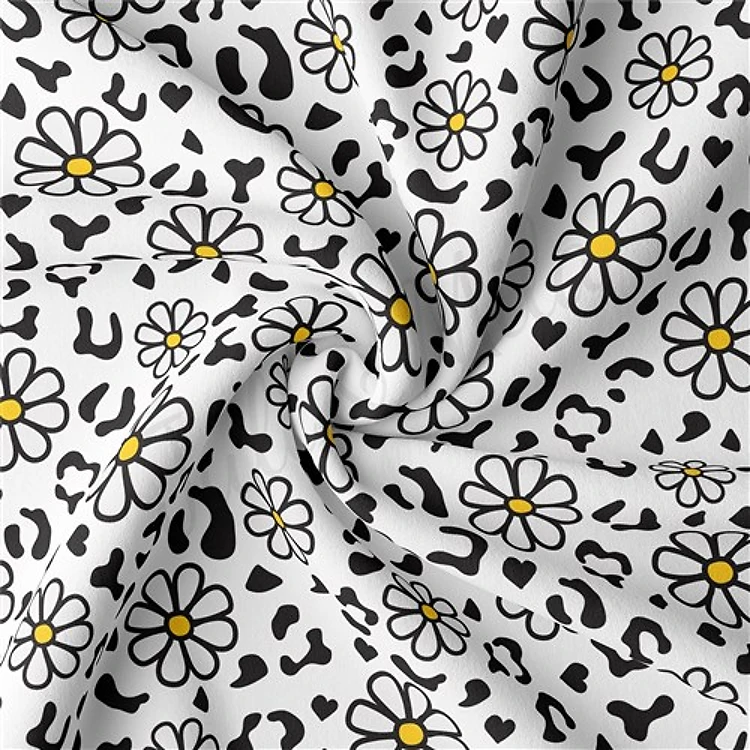 Floral Daisies Double Brushed Polyester Fabric Jersey Stretchy Soft Polyester Stretch Fabric