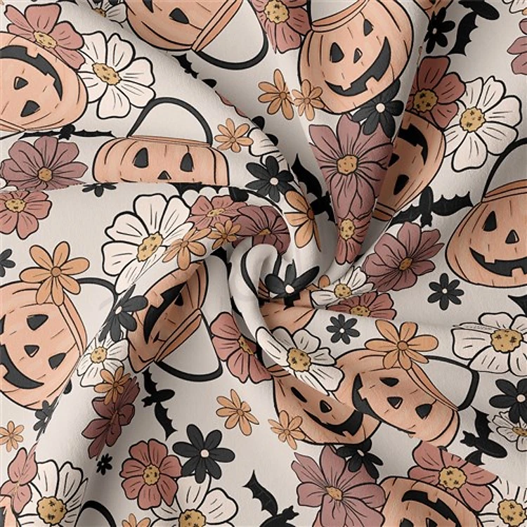 Halloween Ghosts Double Brushed Polyester Fabric Jersey Stretchy Soft Polyester Stretch Fabric